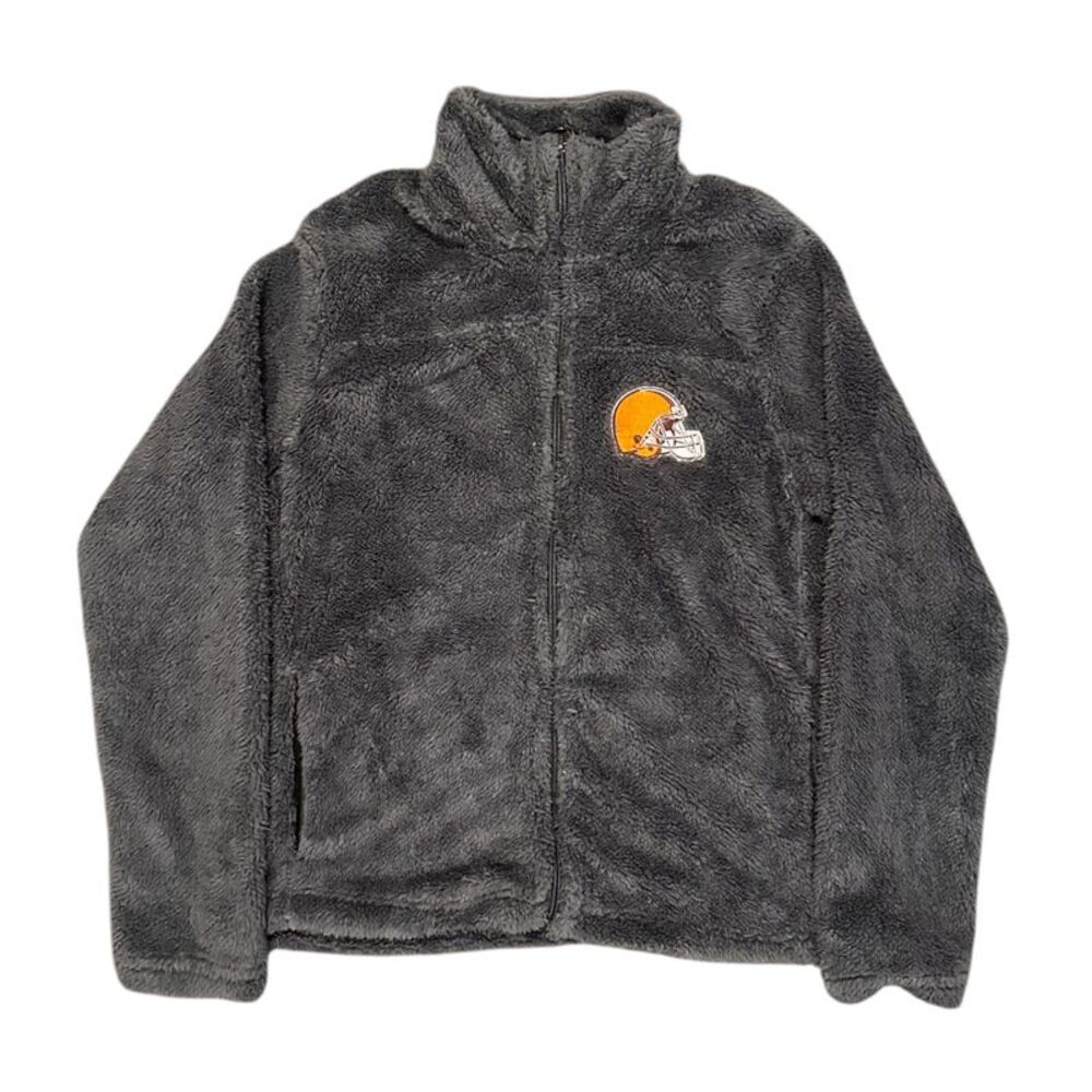 NFL Cleveland Browns Juniors Full Zip Sherpa Fleece Sweatshirt in Grey, Large